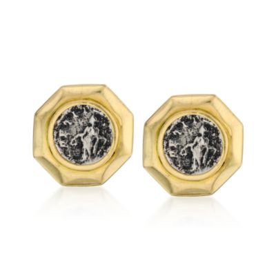 C. 1990 Vintage Roman Coin Earrings in 14kt Yellow Gold &mdash; Alt Image 1