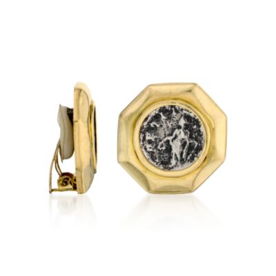 C. 1990 Vintage Roman Coin Earrings in 14kt Yellow Gold &mdash; Alt Image 2
