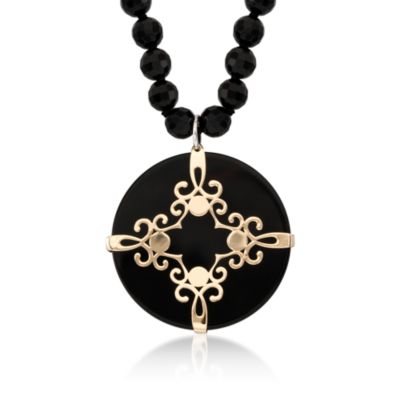 Black Onyx Bead Necklace With Reversible Pendant In Two-Tone &mdash; Alt Image 1