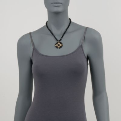 Black Onyx Bead Necklace With Reversible Pendant In Two-Tone &mdash; Alt Image 2