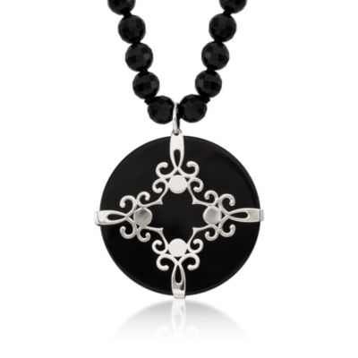 Black Onyx Bead Necklace With Reversible Pendant In Two-Tone &mdash; Alt Image 3