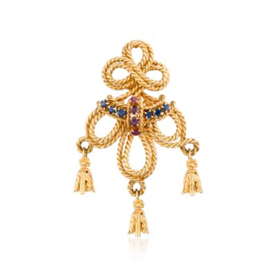 C. 1970 Vintage .90 ct. t.w. Sapphire and .60 ct. t.w. Ruby Pin/Pendant In 14kt Yellow Gold &mdash; Alt Image 1