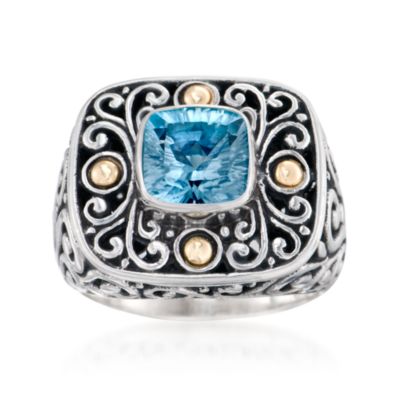 Balinese 2.70 Carat Blue Topaz Ring in Sterling Silver and 18kt Yellow Gold &mdash; Alt Image 1