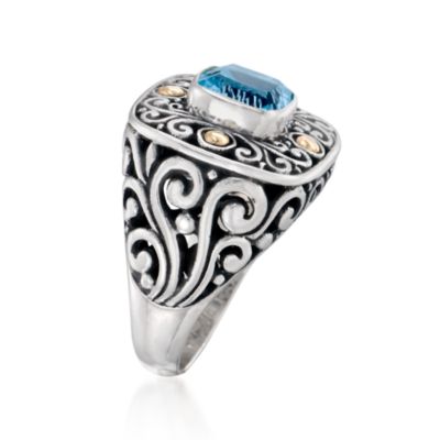 Balinese 2.70 Carat Blue Topaz Ring in Sterling Silver and 18kt Yellow Gold &mdash; Alt Image 2
