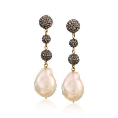 Peach Cultured Baroque Pearl and 1.00 ct. t.w. Pave  Diamond Earrings In Two-Tone &mdash; Alt Image 1