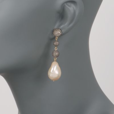 Peach Cultured Baroque Pearl and 1.00 ct. t.w. Pave  Diamond Earrings In Two-Tone &mdash; Alt Image 2