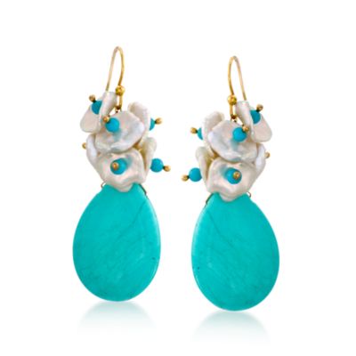 Turquoise Earrings With Cultured Pearls In Vermeil &mdash; Alt Image 1