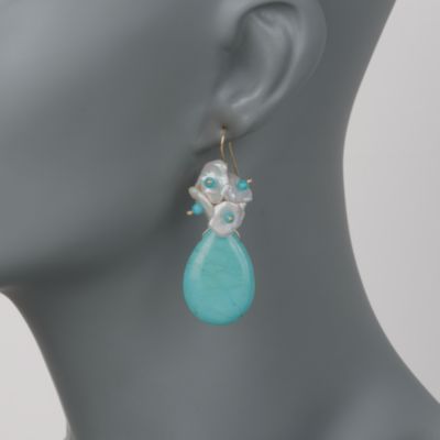 Turquoise Earrings With Cultured Pearls In Vermeil &mdash; Alt Image 2