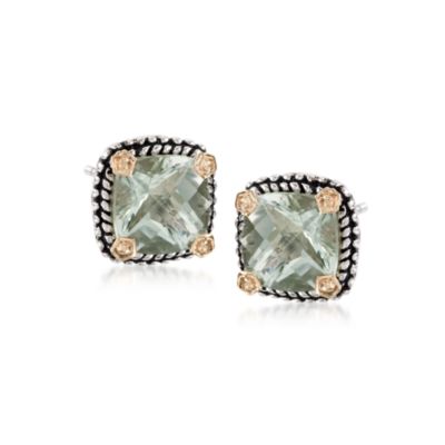 3.90 ct. t.w. Green Amethyst Stud Earrings in Sterling Silver and 14kt Yellow Gold &mdash; Alt Image 1