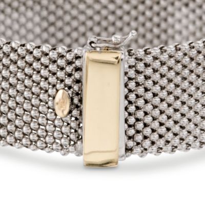 Italian Sterling Silver Beaded Mesh Bracelet With 14kt White Gold Clasp. 8" &mdash; Alt Image 3