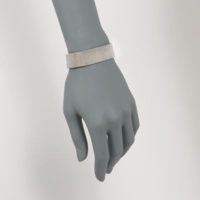 Italian Sterling Silver Beaded Mesh Bracelet With 14kt White Gold Clasp. 8" &mdash; Alt Image 2