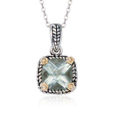 1.90 Carat Green Amethyst Necklace in Sterling Silver and 14kt Yellow Gold. 18" &mdash; Alt Image 1