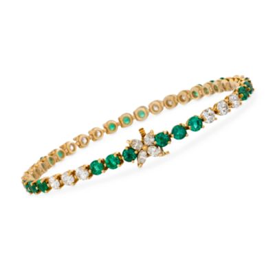C. 1980 Vintage Tiffany Jewelry 2.85 ct. t.w. Emerald and 3.00 ct. t.w. Diamond Bracelet In 18kt Yellow Gold. 6.75" &mdash; Alt Image 1
