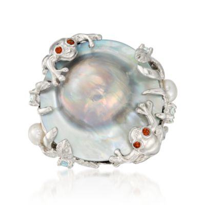 5-25mm Mabe Pearl Frog Ring With .55 ct. t.w. Garnet and Topaz in Sterling Silver &mdash; Alt Image 1