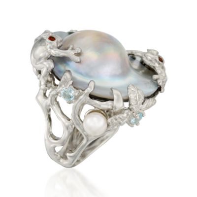 5-25mm Mabe Pearl Frog Ring With .55 ct. t.w. Garnet and Topaz in Sterling Silver &mdash; Alt Image 3