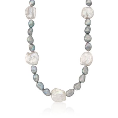 12-22mm Gray and White Cultured Baroque Pearl Neckace. 36" &mdash; Alt Image 1