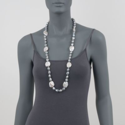 12-22mm Gray and White Cultured Baroque Pearl Neckace. 36" &mdash; Alt Image 3