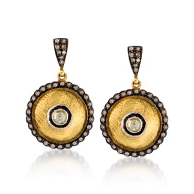 1.10 ct. t.w. Rose-Cut and Pave Natural Diamond Drop Earrings In 14kt Yellow Gold and Sterling Silver &mdash; Alt Image 1
