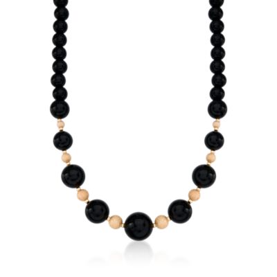Black Onyx Necklace in 14kt Yellow Gold. 18" &mdash; Alt Image 1