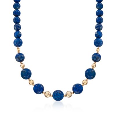 Graduated Lapis Bead Necklace In 14kt Yellow Gold &mdash; Alt Image 1