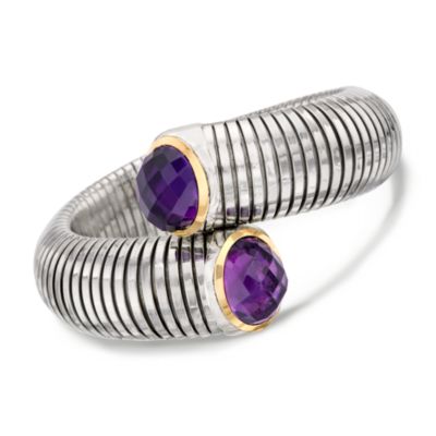 Italian 16.00 ct. t.w. Purple Quartz Ribbed Coil Cuff Bracelet in Two-Tone. 8" &mdash; Alt Image 1