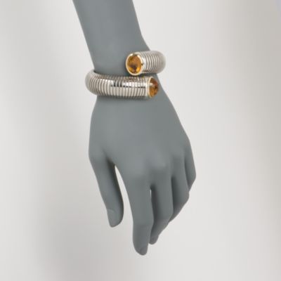 8.10 ct. t.w. Quartz Ribbed Cuff in Stainless Steel and Sterling Silver. 7" &mdash; Alt Image 2