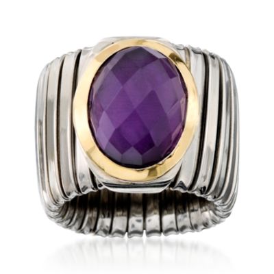 Italian 8.00 ct. t.w. Purple Quartz Ribbed Ring in Two-Tone &mdash; Alt Image 1