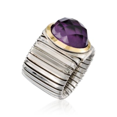 Italian 8.00 ct. t.w. Purple Quartz Ribbed Ring in Two-Tone &mdash; Alt Image 3