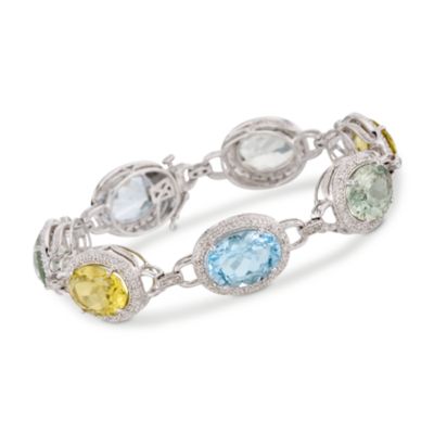 34.90 ct. t.w. Multi-Gem and .60 ct. t.w. Diamond Bracelet in 14kt White Gold &mdash; Alt Image 1