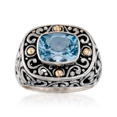 Balinese 3.50 Carat Blue Topaz Ring in Two-Tone &mdash; Alt Image 1