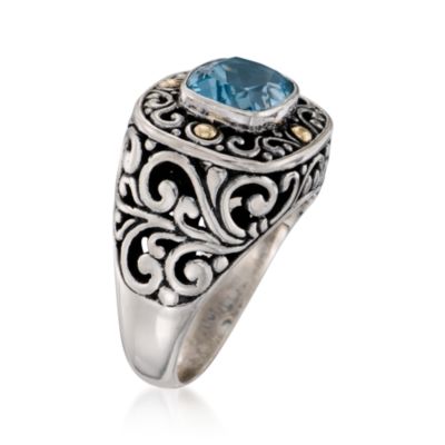 Balinese 3.50 Carat Blue Topaz Ring in Two-Tone &mdash; Alt Image 3