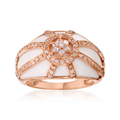 White Agate and .60 ct. t.w. White Sapphire Ring In 14kt Rose Gold. Size 5 &mdash; Alt Image 1