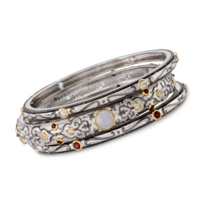Set of Three 3.75 ct. t.w. Multi-Gem Bangle Bracelets In Sterling Silver. 7" &mdash; Alt Image 1