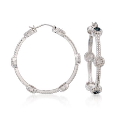 .25 ct. t.w. Blue and White Diamond Hoop Earrings In Sterling Silver &mdash; Alt Image 1