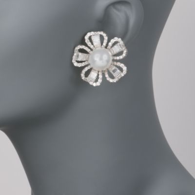 14mm Cultured South Sea Pearl and 10.90 ct. t.w. Diamond Earrings In 18kt White Gold &mdash; Alt Image 2