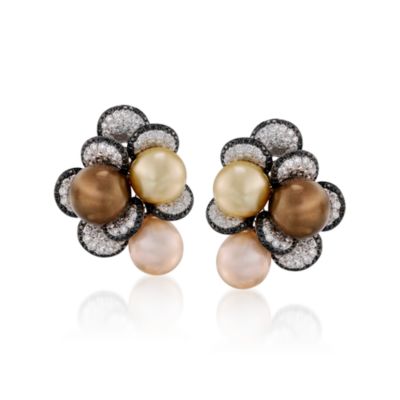 Cultured South Sea Pearl and 5.85 ct. t.w. Diamond Earrings in 18kt White Gold &mdash; Alt Image 1