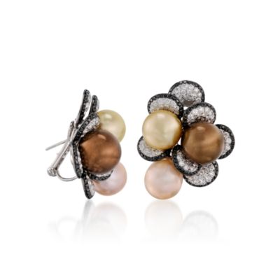 Cultured South Sea Pearl and 5.85 ct. t.w. Diamond Earrings in 18kt White Gold &mdash; Alt Image 3