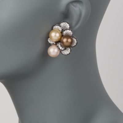 Cultured South Sea Pearl and 5.85 ct. t.w. Diamond Earrings in 18kt White Gold &mdash; Alt Image 2