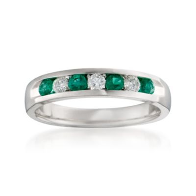 .15 ct. t.w. Emerald and .15 ct. t.w. Diamond Wedding Ring in 14kt White Gold &mdash; Alt Image 1