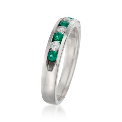 .15 ct. t.w. Emerald and .15 ct. t.w. Diamond Wedding Ring in 14kt White Gold &mdash; Alt Image 3