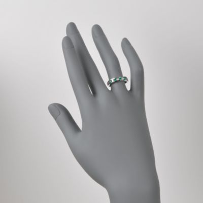 .15 ct. t.w. Emerald and .15 ct. t.w. Diamond Wedding Ring in 14kt White Gold &mdash; Alt Image 2