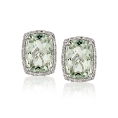 11.00 ct. t.w. Green Amethyst and .15 ct. t.w. Diamond Earrings In 14kt White Gold &mdash; Alt Image 1