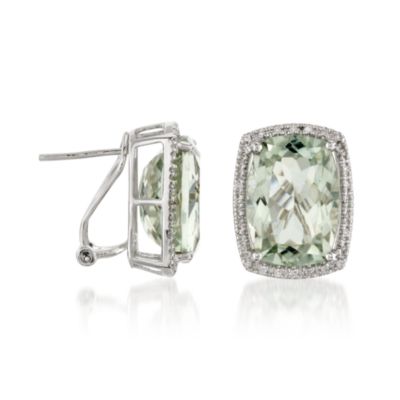 11.00 ct. t.w. Green Amethyst and .15 ct. t.w. Diamond Earrings In 14kt White Gold &mdash; Alt Image 3