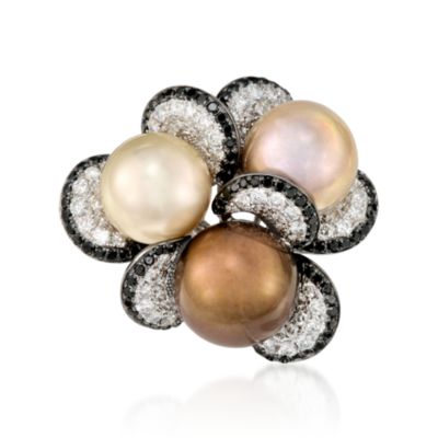 Multicolored Cultured South Sea Pearl and 2.65 ct. t.w. Diamond Ring in 18kt White Gold &mdash; Alt Image 1