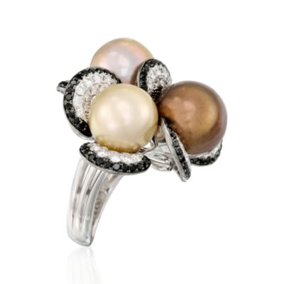 Multicolored Cultured South Sea Pearl and 2.65 ct. t.w. Diamond Ring in 18kt White Gold &mdash; Alt Image 3
