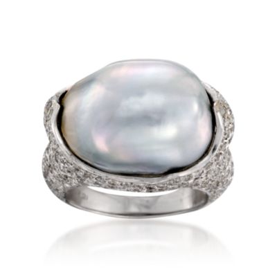 Baroque Cultured Pearl Ring With 2.45 ct. t.w. Diamond in 18kt White Gold &mdash; Alt Image 1
