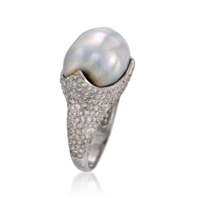 Baroque Cultured Pearl Ring With 2.45 ct. t.w. Diamond in 18kt White Gold &mdash; Alt Image 3