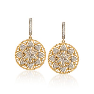 1.00 ct. t.w. Diamond Floral Drop Hoop Earrings in 14kt Yellow Gold &mdash; Alt Image 1