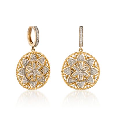 1.00 ct. t.w. Diamond Floral Drop Hoop Earrings in 14kt Yellow Gold &mdash; Alt Image 3
