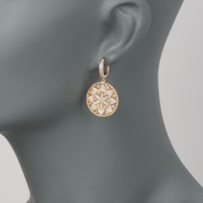 1.00 ct. t.w. Diamond Floral Drop Hoop Earrings in 14kt Yellow Gold &mdash; Alt Image 2